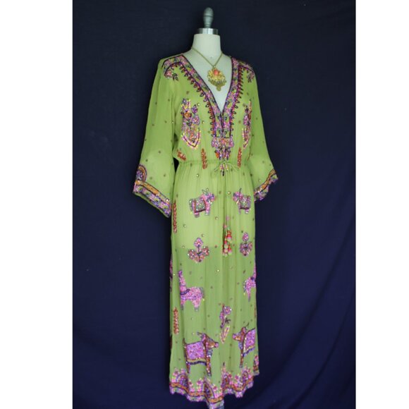 Calypso St. Barth silk Zakia beaded tunic caftan maxi dress kimono ethnic S - Picture 5 of 10